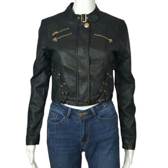 Chocolate Jackets & Blazers - Women's Vegan Leather Motto Jacket Black‎